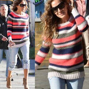 Splendid Lambswool Cashmere Bleeker Striped Sweater‎ Size XS Pink Green Jumper